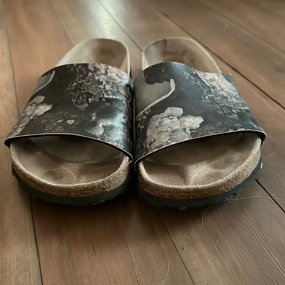 Black and White marble Birkenstock Papillio Slide Sandals size 38